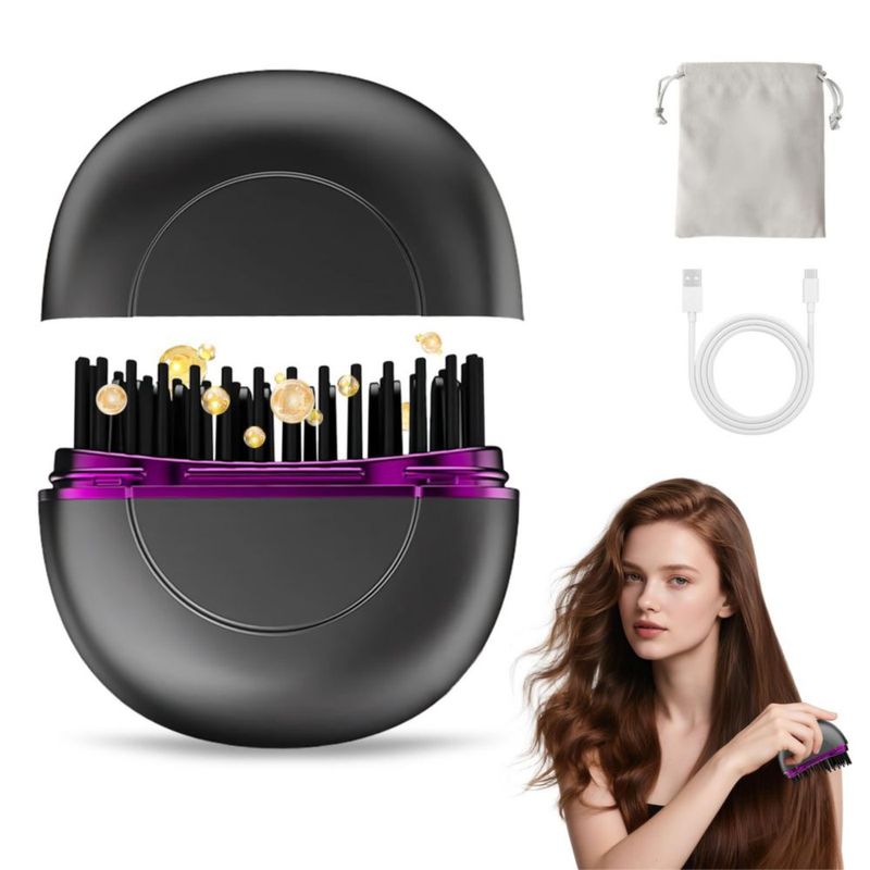Cepillo Alaciador de Cabello, Mini Cepillo Alisador de Pelo, Alaciadora de Cabello inalámbrico, Plancha de Pelo con Cepillo Cali