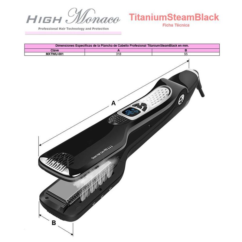 Plancha a Vapor Practicas MXTWU-006 TitaniumSteamBlack Plancha de Ceramica Moderna
