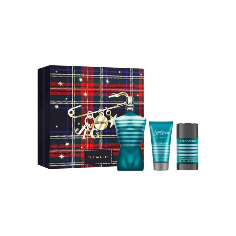SET JEAN PAUL GAULTIER LE MALE 3PZS 125ML EDT SPRAY/ AFTER SHAVE 50ML/ DESODORANTE STICK 75G