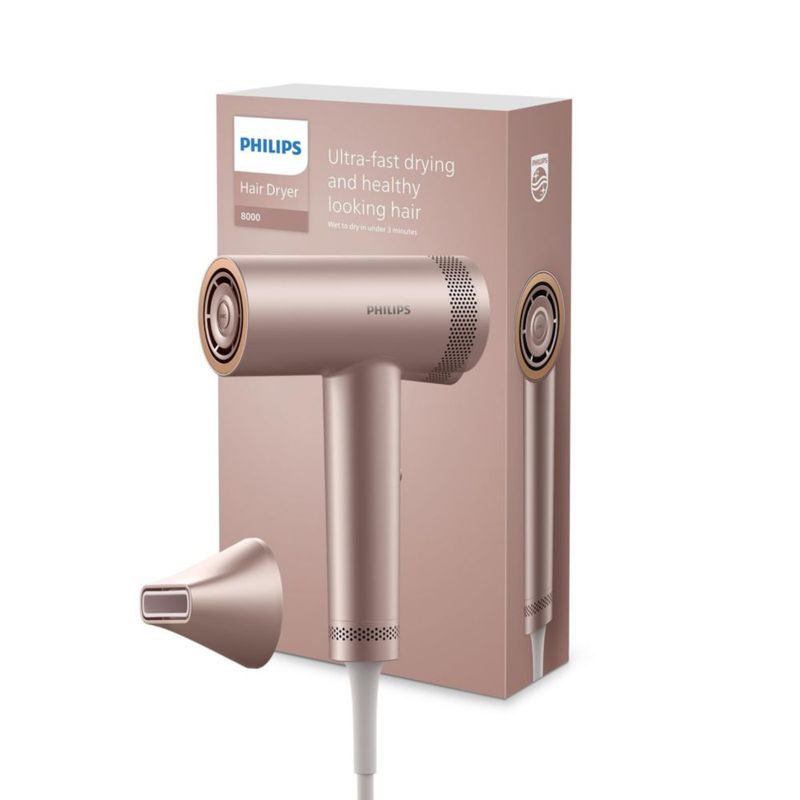 Secadora de cabello Philips Serie 8000 de alta velocidad, tecnología ThermoShield Advanced, iónico, boquilla de peinado, cuidado
