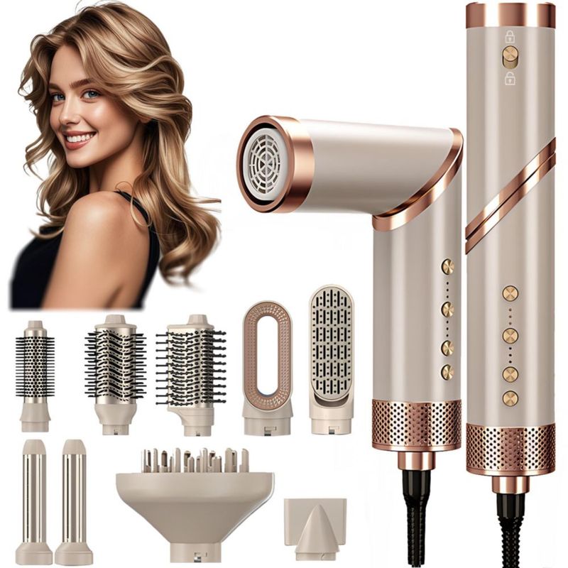 Estilizador de Cabello 2 En 1 Con 9 Boquillas Hot & Cool y Direccionador de Aire,Ecadora Con Difusor Para Rizos1600w Poco Ruido,