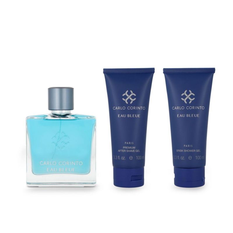 SET CARLO CORINTO EAU BLEUE 3PZS 100ML EDT SPRAY/BRISK SHOWER GEL 100ML/AFTHER SHAVE GEL 100ML.