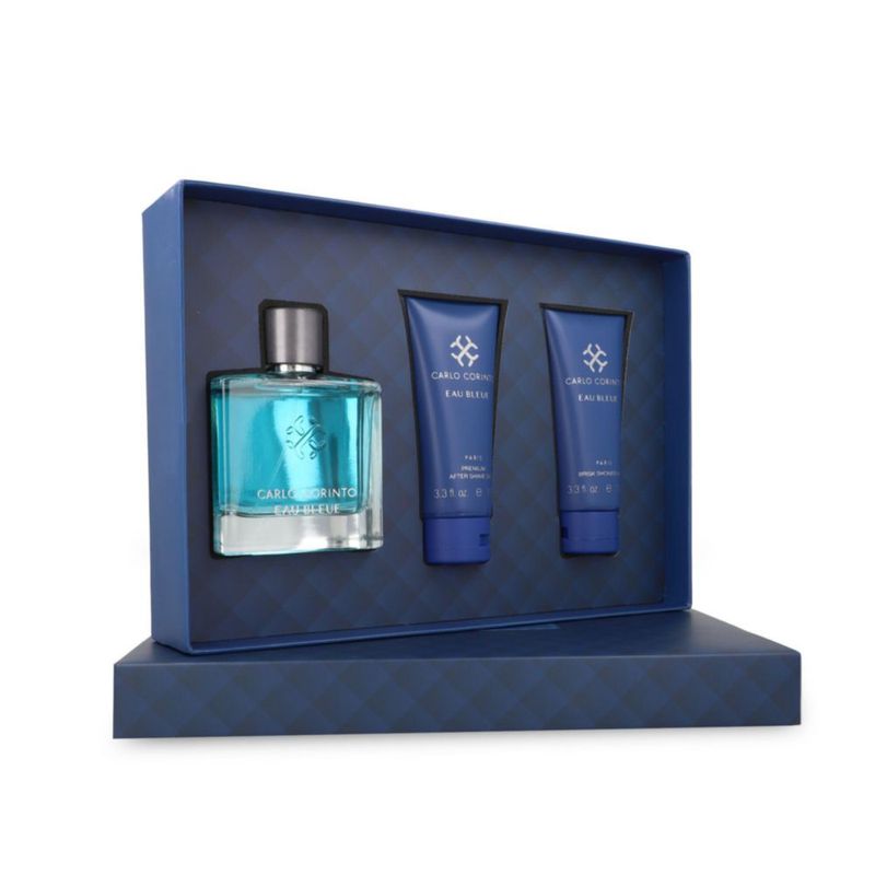 SET CARLO CORINTO EAU BLEUE 3PZS 100ML EDT SPRAY/BRISK SHOWER GEL 100ML/AFTHER SHAVE GEL 100ML.