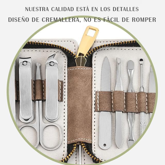 Kit de Manicura y Pedicura de Acero Inoxidable con Estuche de Cuero Portátil para Cuidado Personal y Viaje Marrón y Blanco.HOGAWAY