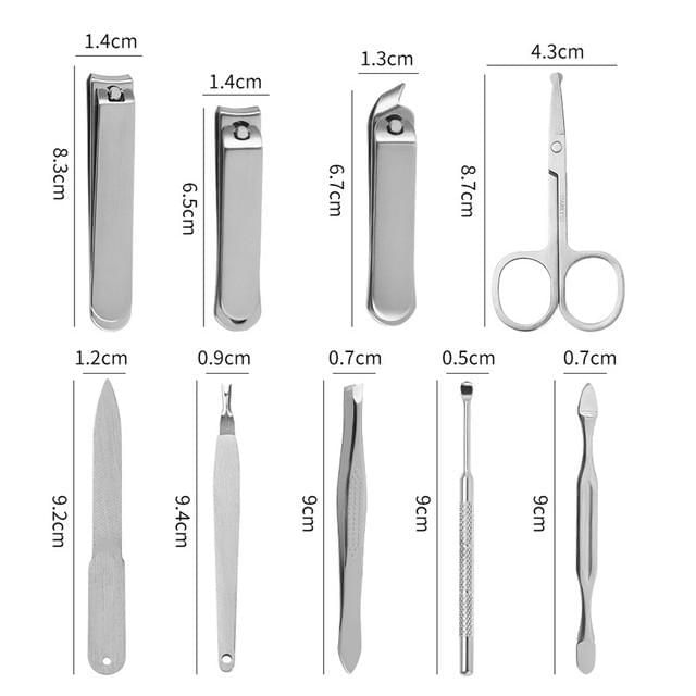 Kit de Manicura y Pedicura de Acero Inoxidable con Estuche de Cuero Portátil para Cuidado Personal y Viaje Marrón y Blanco.HOGAWAY