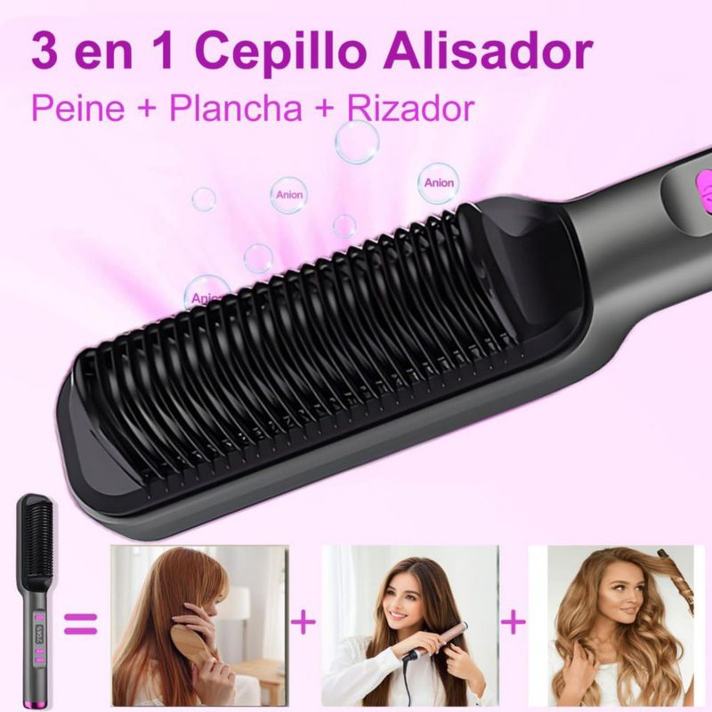 FEISEDY Cepillo Alisador de Cabello Temperatura ajustable 30 Niveles libremente, Plancha Ion Negativo No Daña el Cabello Peine C