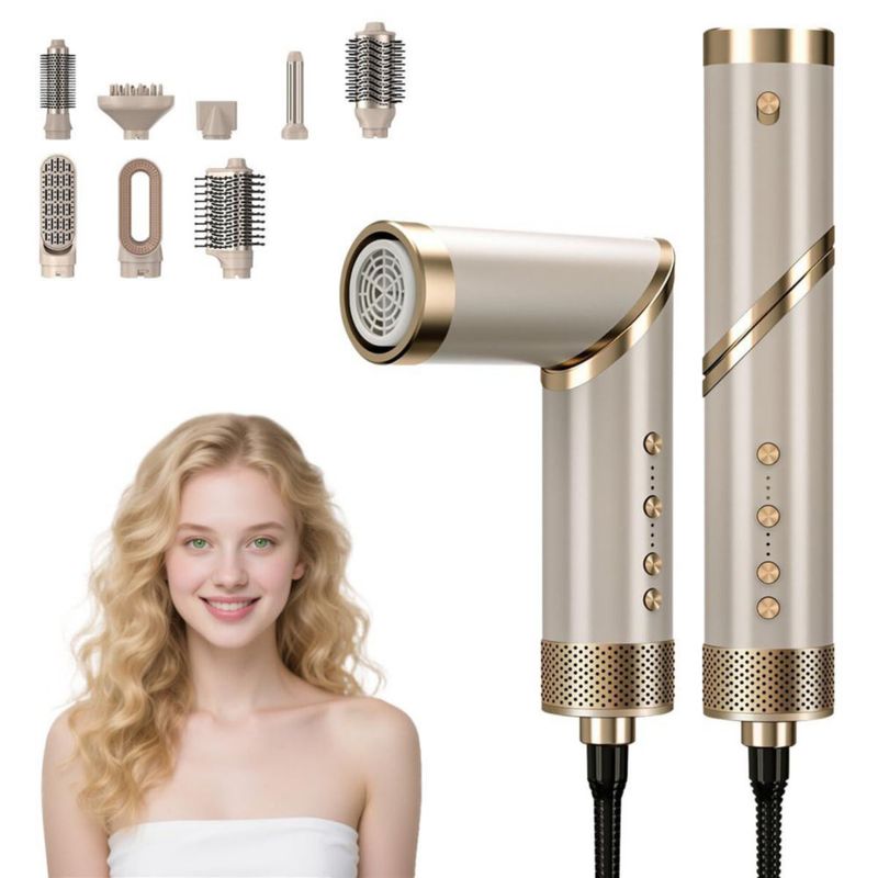 9 en 1 Cepillo secadora de cabello, Secadora con difusor para rizos, Con 9 accesorios multiestilizador, Ideal para todo tipo de