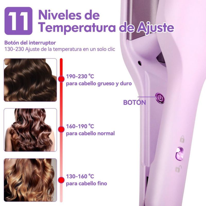 Waflera para Cabello, 32mm Cepillo Termico para Cabello, Ondas Cerámica con Temperatura Ajustable, Calienta Rápidamente para Muj
