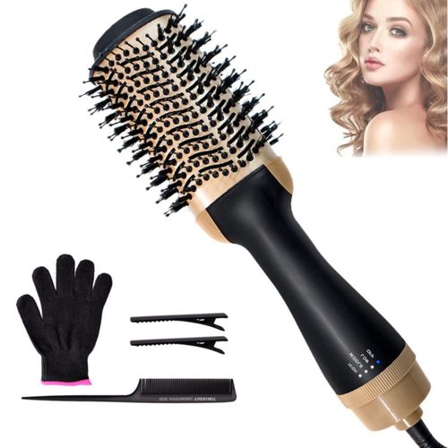 Yostyle Cepillo Secador de Cabello, 4 en 1 Cepillos De Aire Caliente con Tecnología Iónica, 3 Temperaturas Ajustables, 1000W, Or