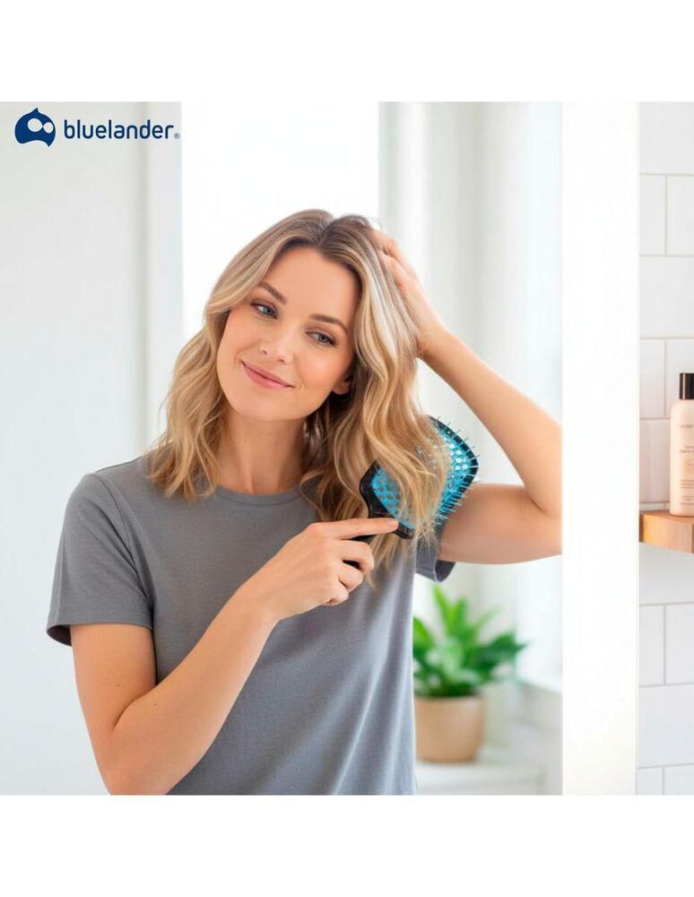 Bluelander Cepillo para Cabello con Mango Ergonómico, Antinudos para Cabello Rizado o Lacio, Ideal para Uso Diario en Casa o Salón (Azul)