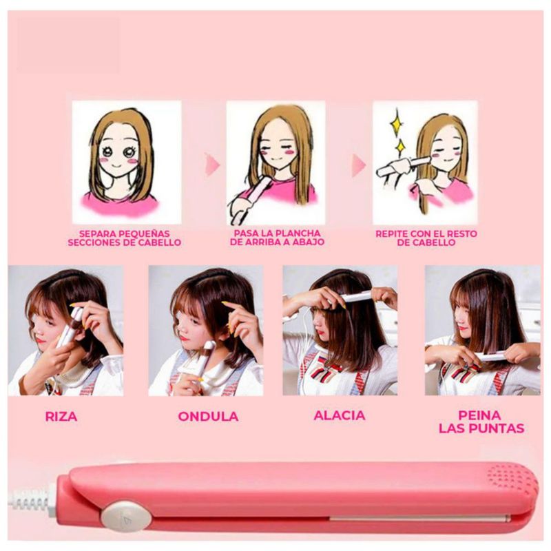 Mini Plancha Para El Cabello Portátil Color Rosa