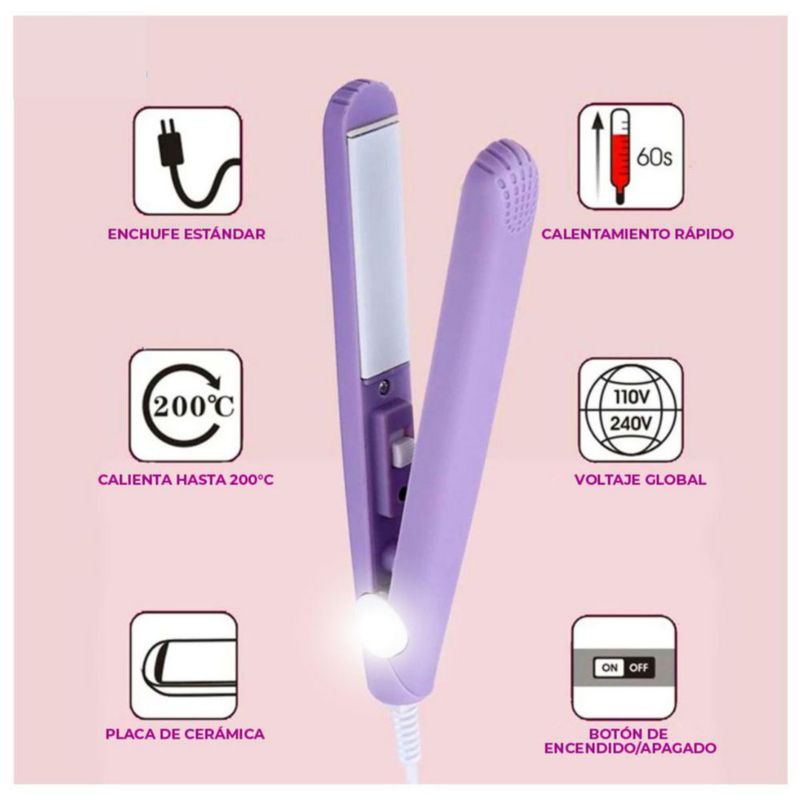 Mini Plancha Para El Cabello Portátil Color Rosa