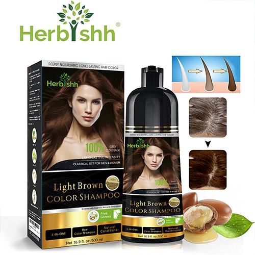 Herbishh Shampoo Tinte 3 en 1 Cubre Canas Castaño Claro 500 ml