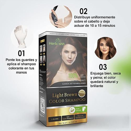 Herbishh Shampoo Tinte 3 en 1 Cubre Canas Castaño Claro 500 ml