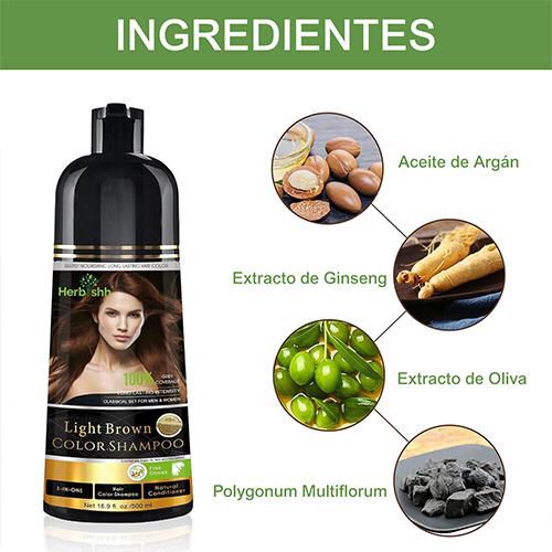 Herbishh Shampoo Tinte 3 en 1 Cubre Canas Castaño Claro 500 ml