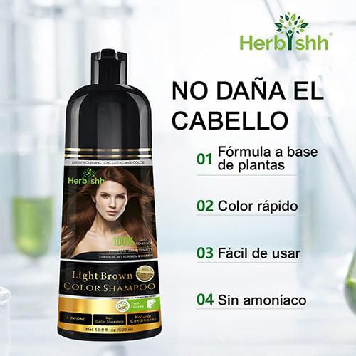 Herbishh Shampoo Tinte 3 en 1 Cubre Canas Castaño Claro 500 ml