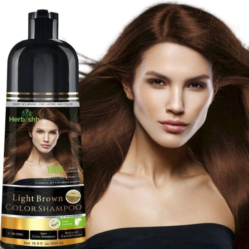 Herbishh Shampoo Tinte 3 en 1 Cubre Canas Castaño Claro 500 ml