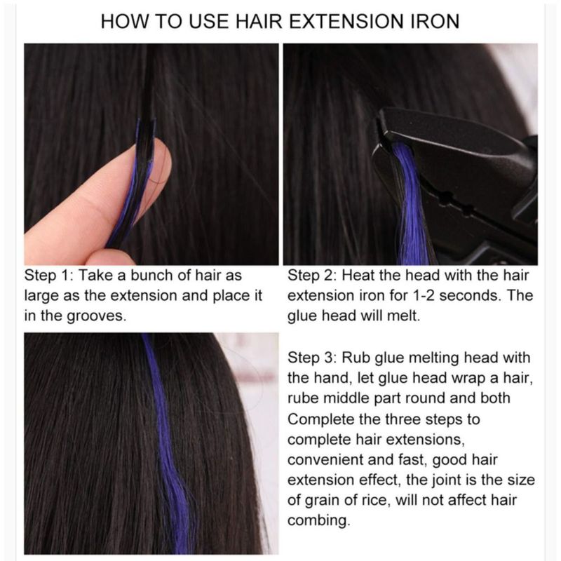 Plancha de Extensión de Cabello, conector de extensión de cabello, herramienta de extensiones de cabello de temperatura ajustabl