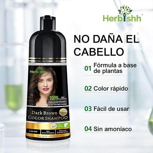 Herbishh Shampoo Tinte 3 en 1 Cubre Canas Castaño Oscuro 500 ml