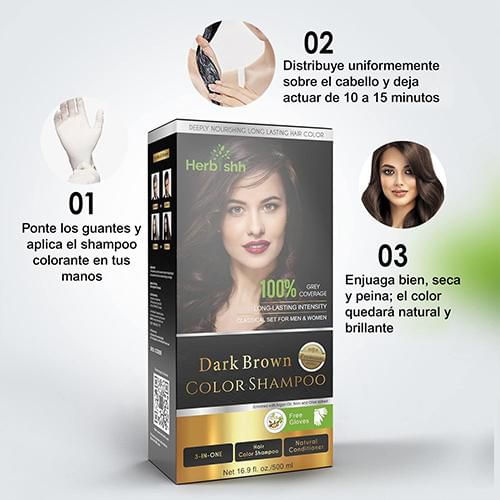Herbishh Shampoo Tinte 3 en 1 Cubre Canas Castaño Oscuro 500 ml