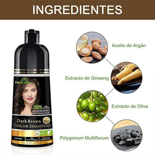 Herbishh Shampoo Tinte 3 en 1 Cubre Canas Castaño Oscuro 500 ml