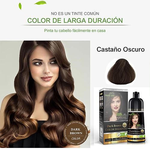 Herbishh Shampoo Tinte 3 en 1 Cubre Canas Castaño Oscuro 500 ml