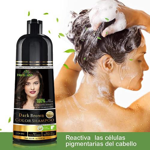 Herbishh Shampoo Tinte 3 en 1 Cubre Canas Castaño Oscuro 500 ml