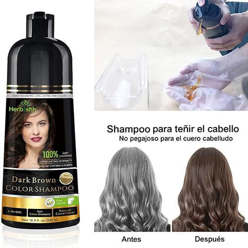 Herbishh Shampoo Tinte 3 en 1 Cubre Canas Castaño Oscuro 500 ml