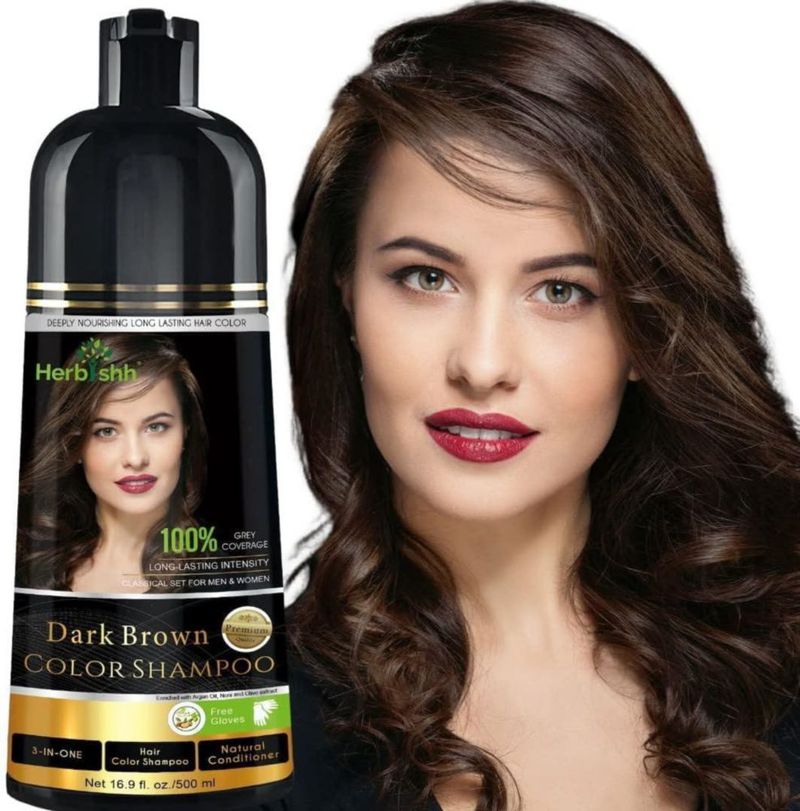 Herbishh Shampoo Tinte 3 en 1 Cubre Canas Castaño Oscuro 500 ml