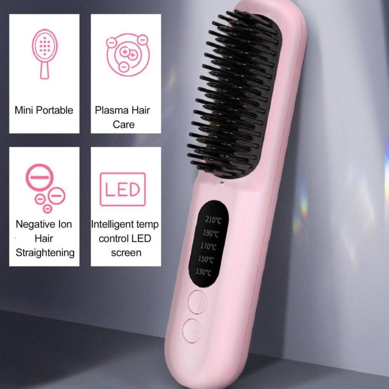 Cepillo Alisador de Pelo Inalámbrico para Mujeres, Peine Alisador de Cabello de Iones Negativos, Calentamiento Rápido de 30 S, P