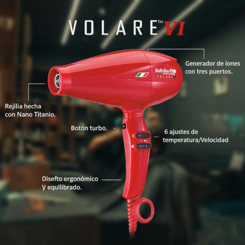 Secadora Babylisspro Nano Titanium Volare V1 2000w Rojo