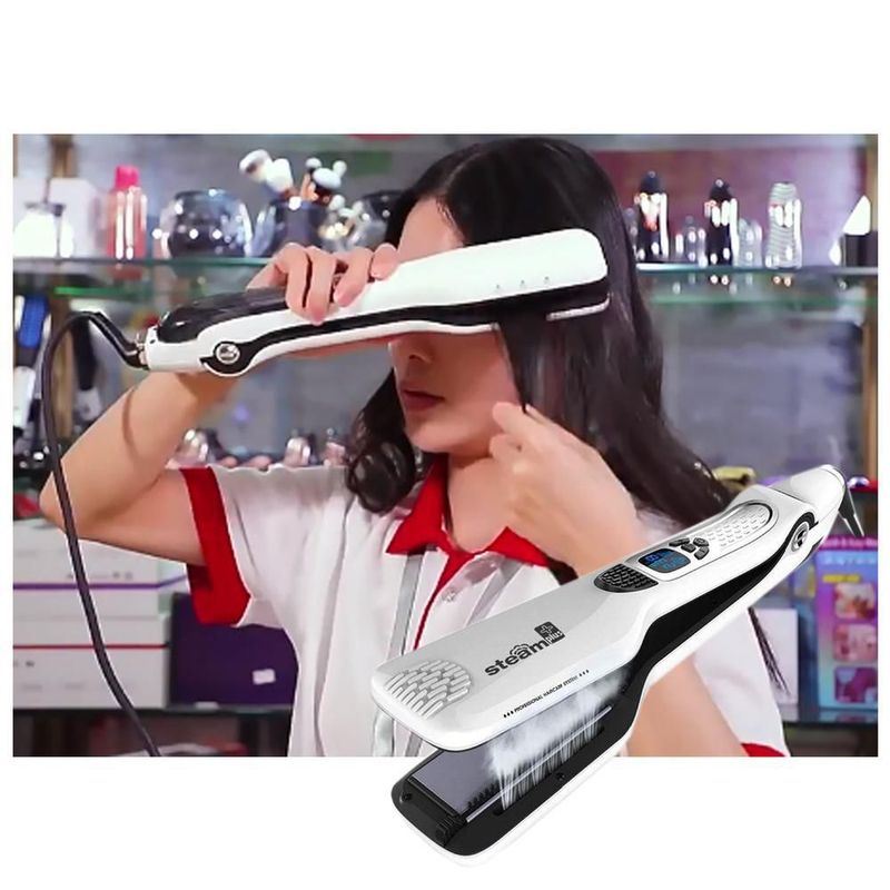 Plancha de Cabello de Vapor MXTTW-001 TitaniumSteamWhite Plancha con Placas de Cerámica