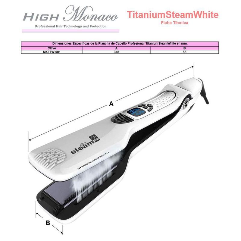Plancha de Alaciado MXTTW-006 TitaniumSteamWhite Plancha con Placas de Cerámica