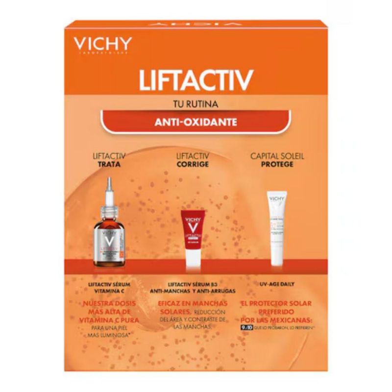 Vichy Kit Liftactiv Supreme Vit C Skin Corrector (20 ml) con Liftactiv Specialist B3 Serum (5 ml) y Capital Soleil UV Age Daily SPF 50 (15 ml)