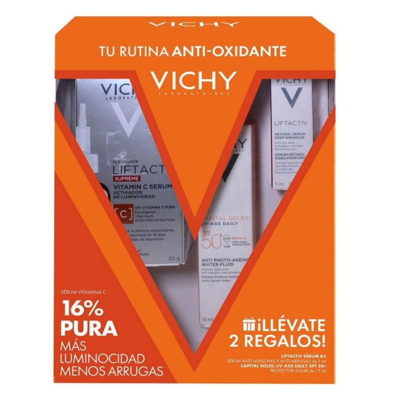 Vichy Kit Liftactiv Supreme Vit C Skin Corrector (20 ml) con Liftactiv Specialist B3 Serum (5 ml) y Capital Soleil UV Age Daily SPF 50 (15 ml)