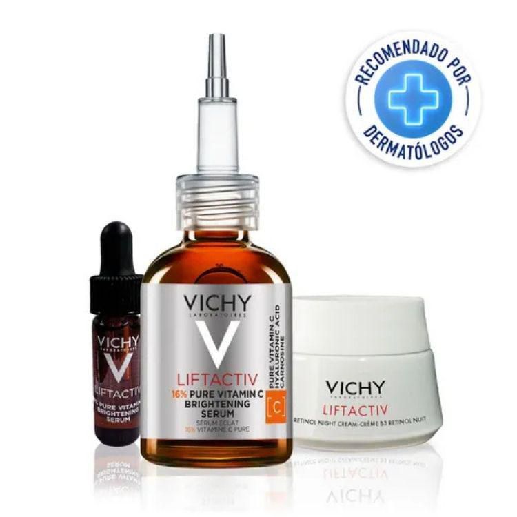 Vichy Kit Liftactiv Vitamina C Serum 20 ml con Crema Retinol Noche 15 ml y Mini Serum Activador de Luminosidad Antiedad 4 ml