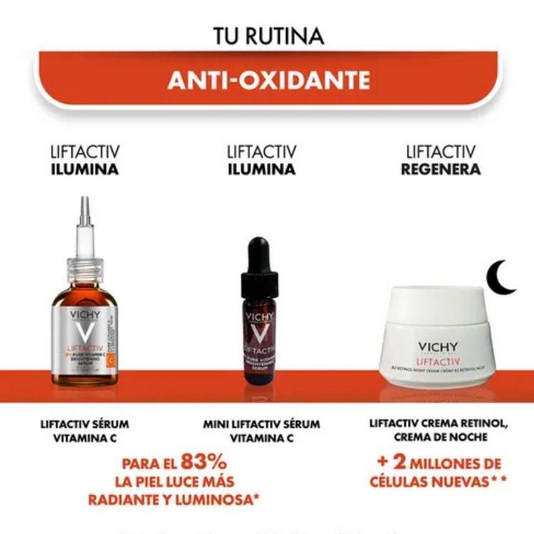 Vichy Kit Liftactiv Vitamina C Serum 20 ml con Crema Retinol Noche 15 ml y Mini Serum Activador de Luminosidad Antiedad 4 ml