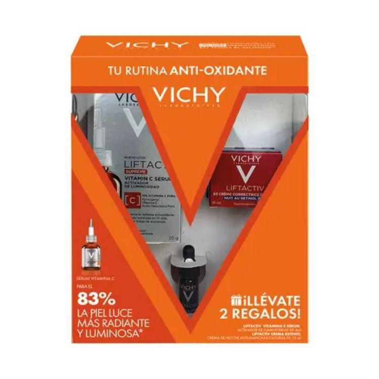 Vichy Kit Liftactiv Vitamina C Serum 20 ml con Crema Retinol Noche 15 ml y Mini Serum Activador de Luminosidad Antiedad 4 ml