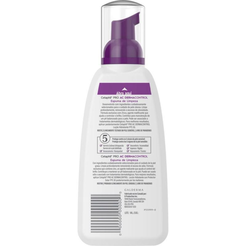 Cetaphil PRO AC Dermacontrol Espuma limpiadora facial para piel grasa 236 ml