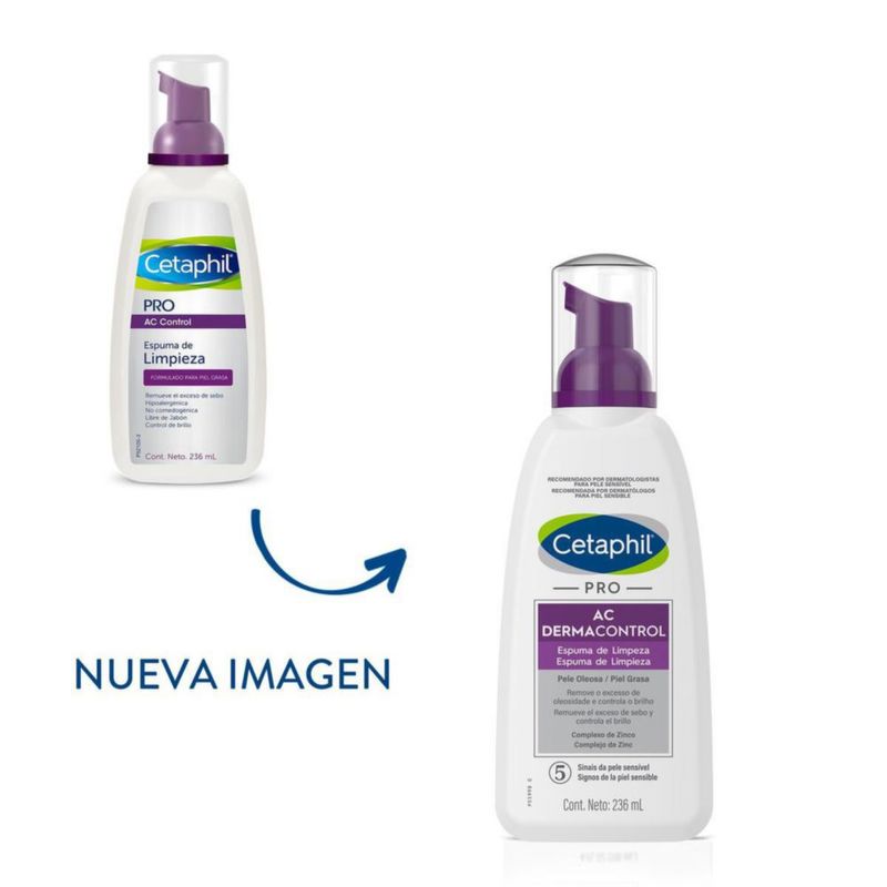 Cetaphil PRO AC Dermacontrol Espuma limpiadora facial para piel grasa 236 ml