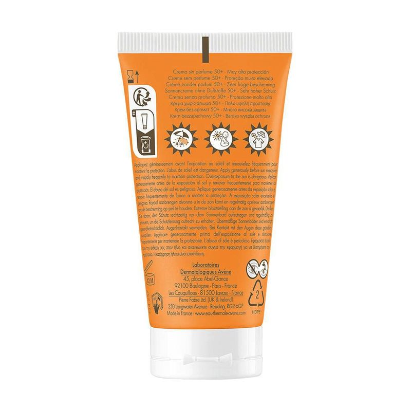 Avene Protector solar en crema FPS50 sin color acabado invisible para piel sensible 50 ml