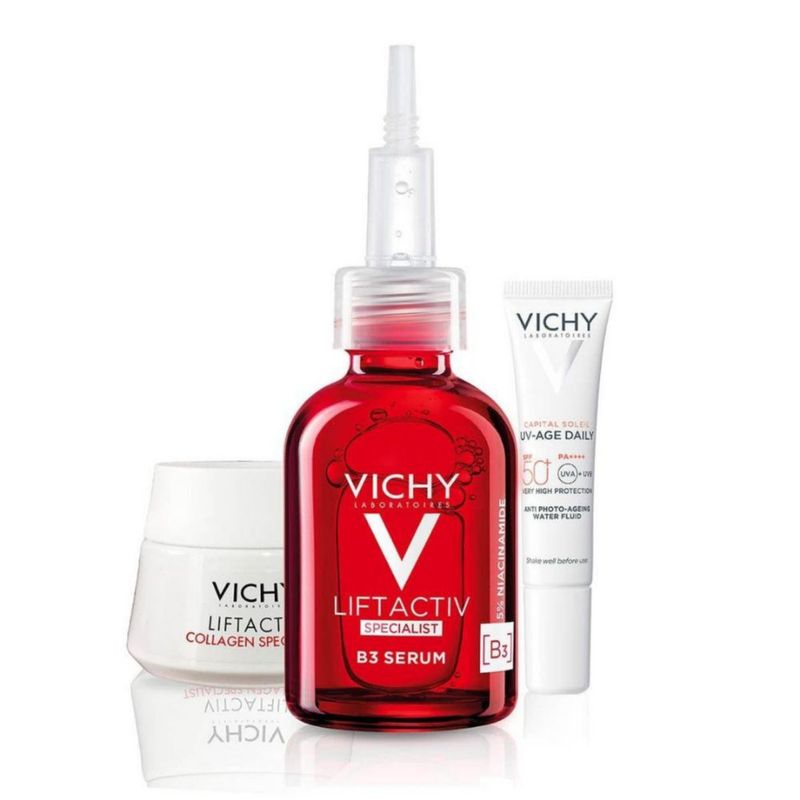 Vichy Kit Liftactiv Specialist B3 Serum (30 ml) con Liftactiv Collagen Specialist Crema (15 ml) y Capital Soleil UV Age Daily SPF 50 (15 ml)