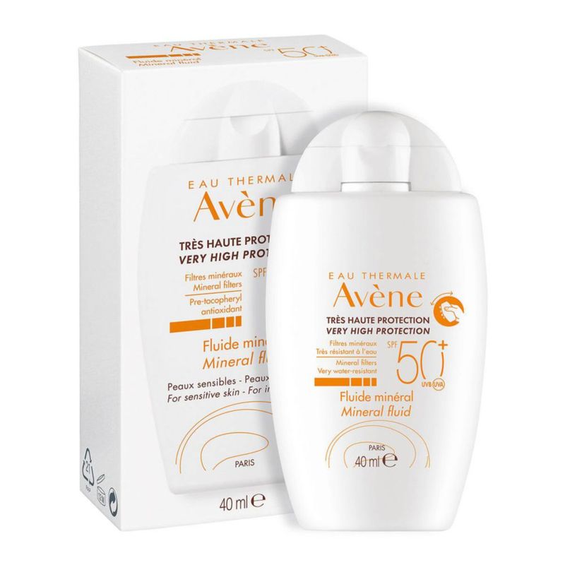 Avene Fluido mineral, protector solar fps50 Sin Color, para las pieles intolerantes 40 ml