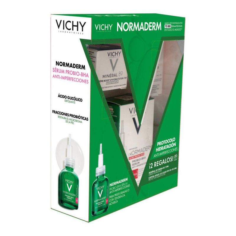 Vichy Kit Normaderm probio-bha Sérum 30 ml con Mineral 89 crème boost 15 ml y Capital soleil uv-clear spf50 3 ml