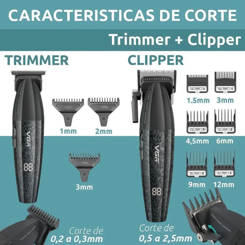 Kit de Barbería Profesional VGR V-640 Clipper Y Trimmer