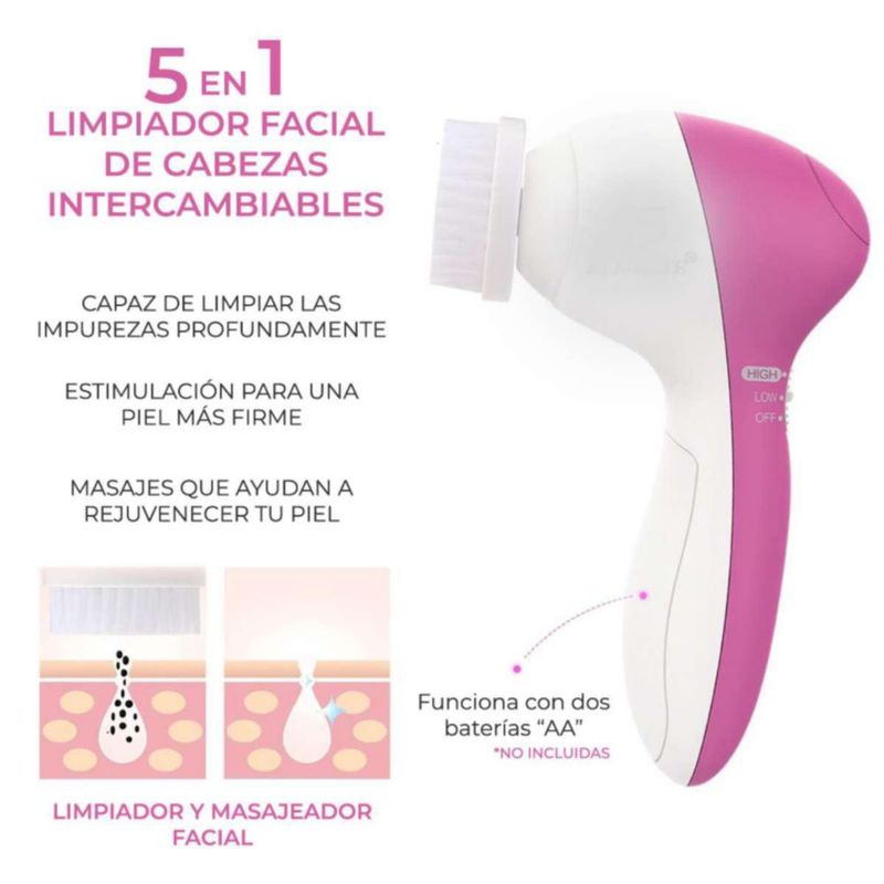 Limpiador Facial Eléctrico 5 En 1 Masajeador Exfoliante Suavizante