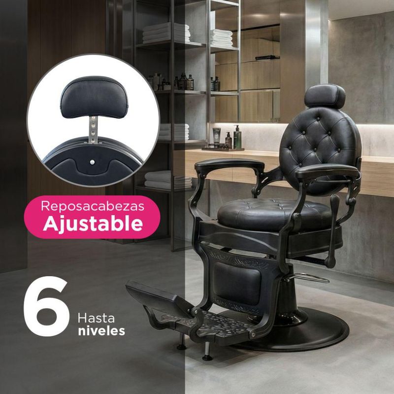 Sillón de Barbería Clásico Profesional Bergamo Vanlig Negro Acero Reforzado Base Cromada