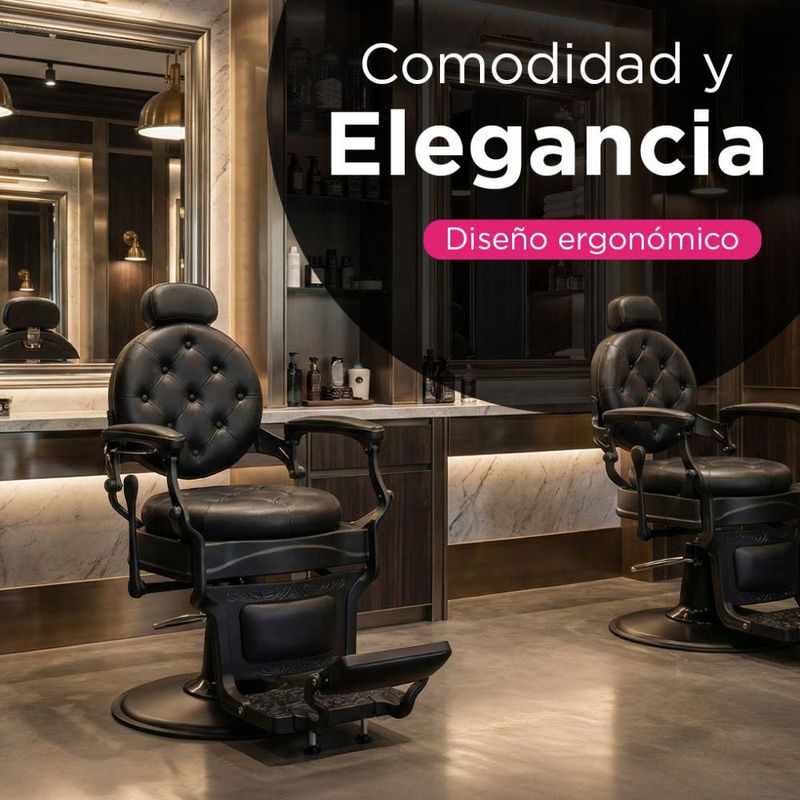 Sillón de Barbería Clásico Profesional Bergamo Vanlig Negro Acero Reforzado Base Cromada