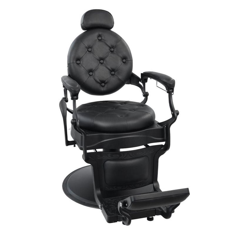 Sillón de Barbería Clásico Profesional Bergamo Vanlig Negro Acero Reforzado Base Cromada