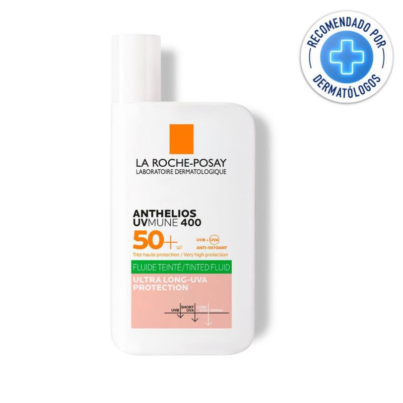La Roche Posay Protector Solar Anthelios UVMune 400 Oil Control Fluido con color FPS 50para piel mixta, grasa y con tendencia al brillo 50 ml